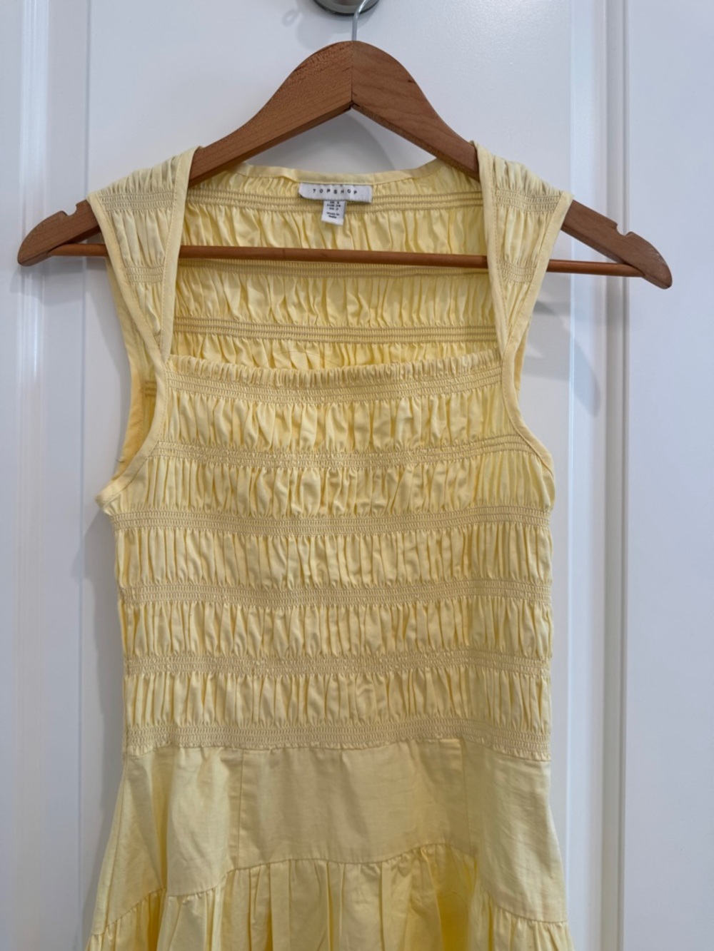 TOPSHOP SHIRRED BUST DROPPED WAIST MIDI POPLIN
DRESS IN BUTTERMILK US Sz 2 - Picture 7 of 12